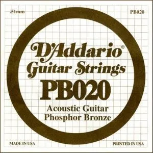 D'Addario PB020 Phosphor Bronze Отдельная струна для акустической гитары.