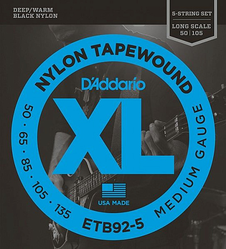 D'Addario ETB92-5 Tapewound (50-135) Комплект струн для 5-струнной бас-гитары.
