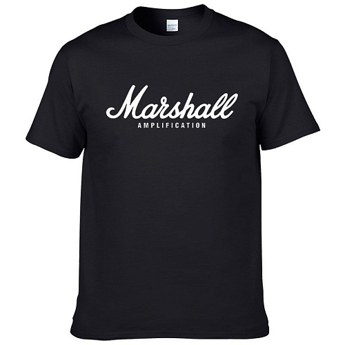 Футболка с принтом Marshall Amplification. Цвет черный. Буквы белые. Размер XL.