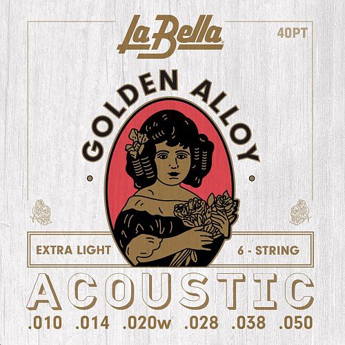 La Bella 40PT Extra Light Golden Alloy (10-50) Комплект струн для акустической гитары.