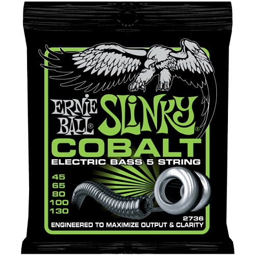 Ernie Ball 2736 (45-130) Комплект струн для 5-струнной бас-гитары Cobalt Bass Slinky 5.