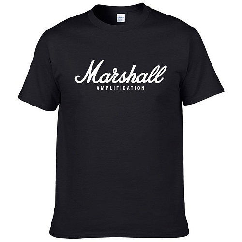 Футболка с принтом Marshall Amplification. Цвет черный. Буквы белые. Размер S.