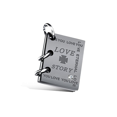 Кулон Книга Love Story. Цирконий. Для гравировки на память. Цвет титан.